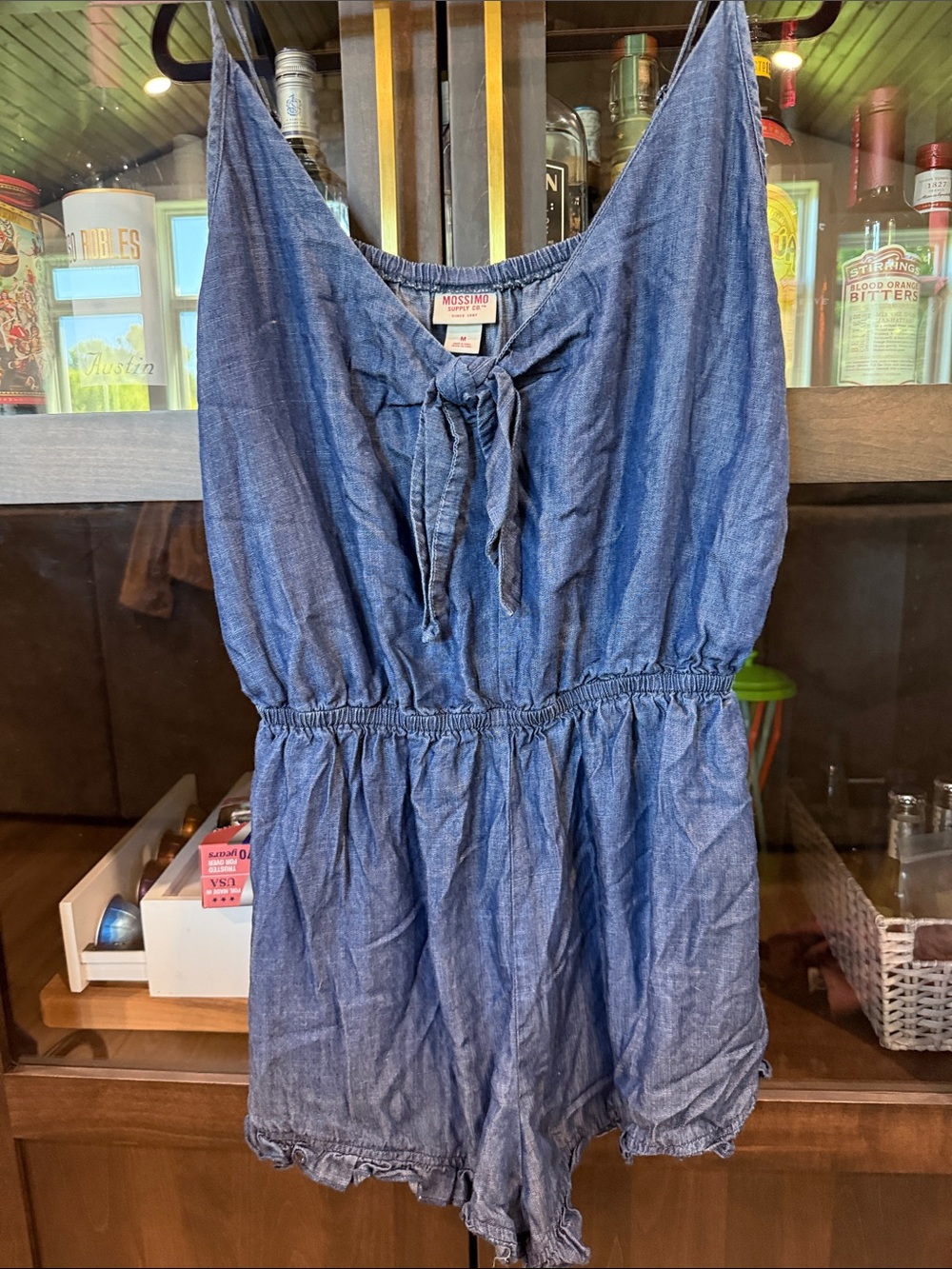 Mossimo Supply Co. Blue Chambray Tie-Front Romper Top